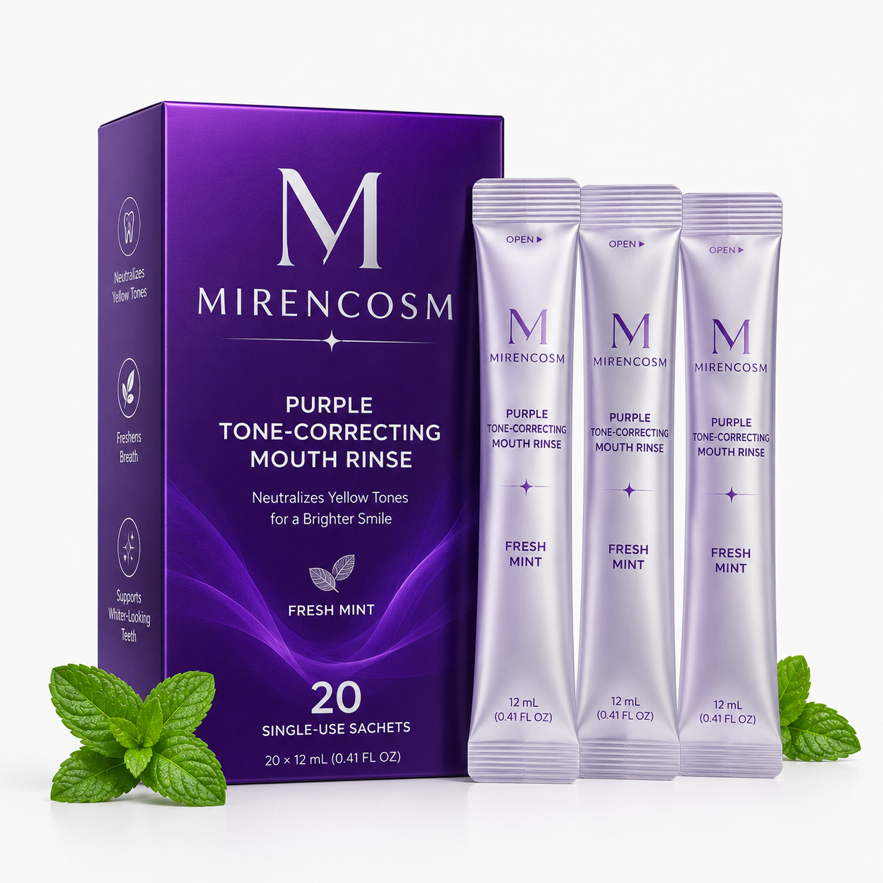 Purple Mouthwash - Sachets 20 Pack - Peroxide-Free - Alcohol Free - Vegan Mint