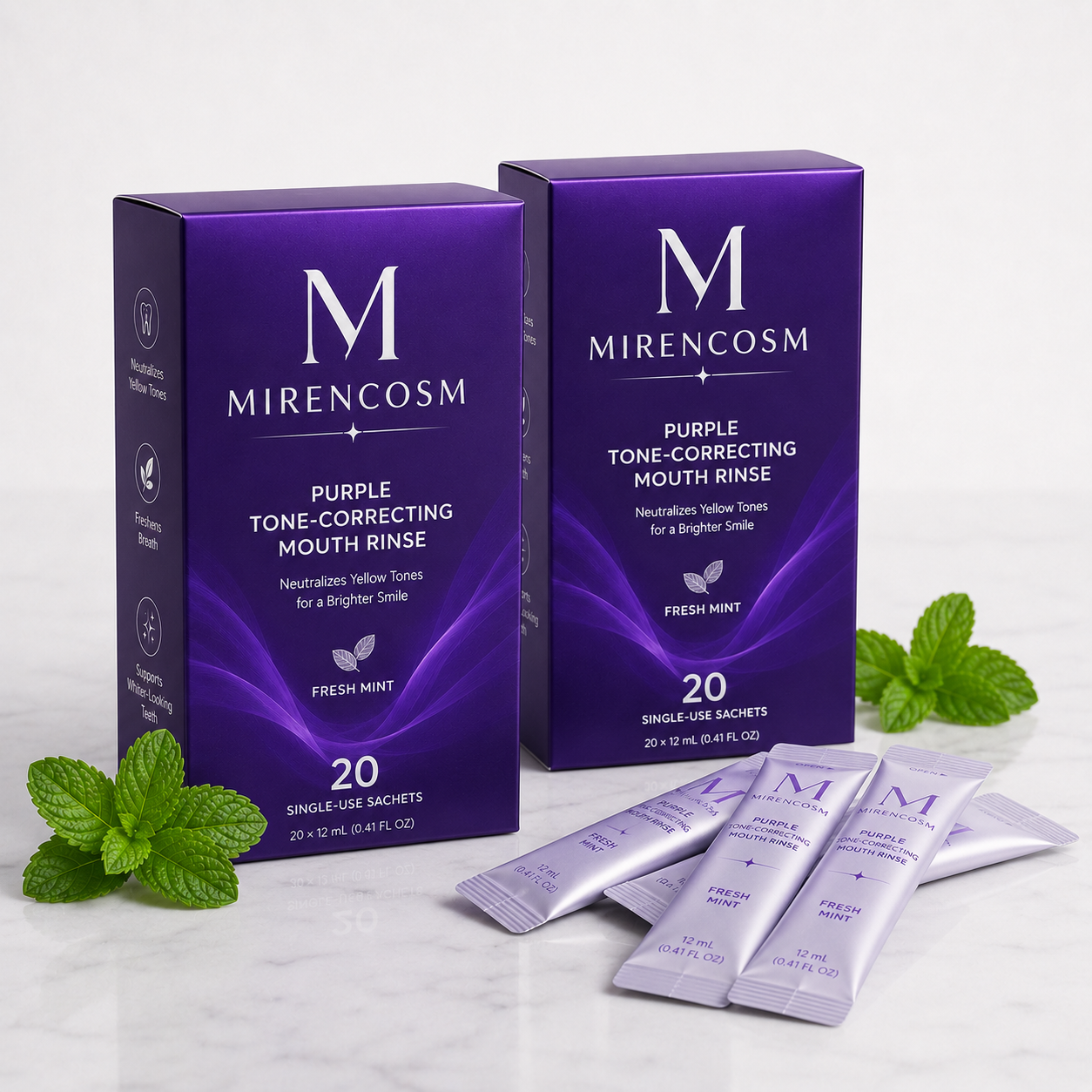 Purple Mouthwash - Sachets 20 Pack - Peroxide-Free - Alcohol Free - Vegan Mint