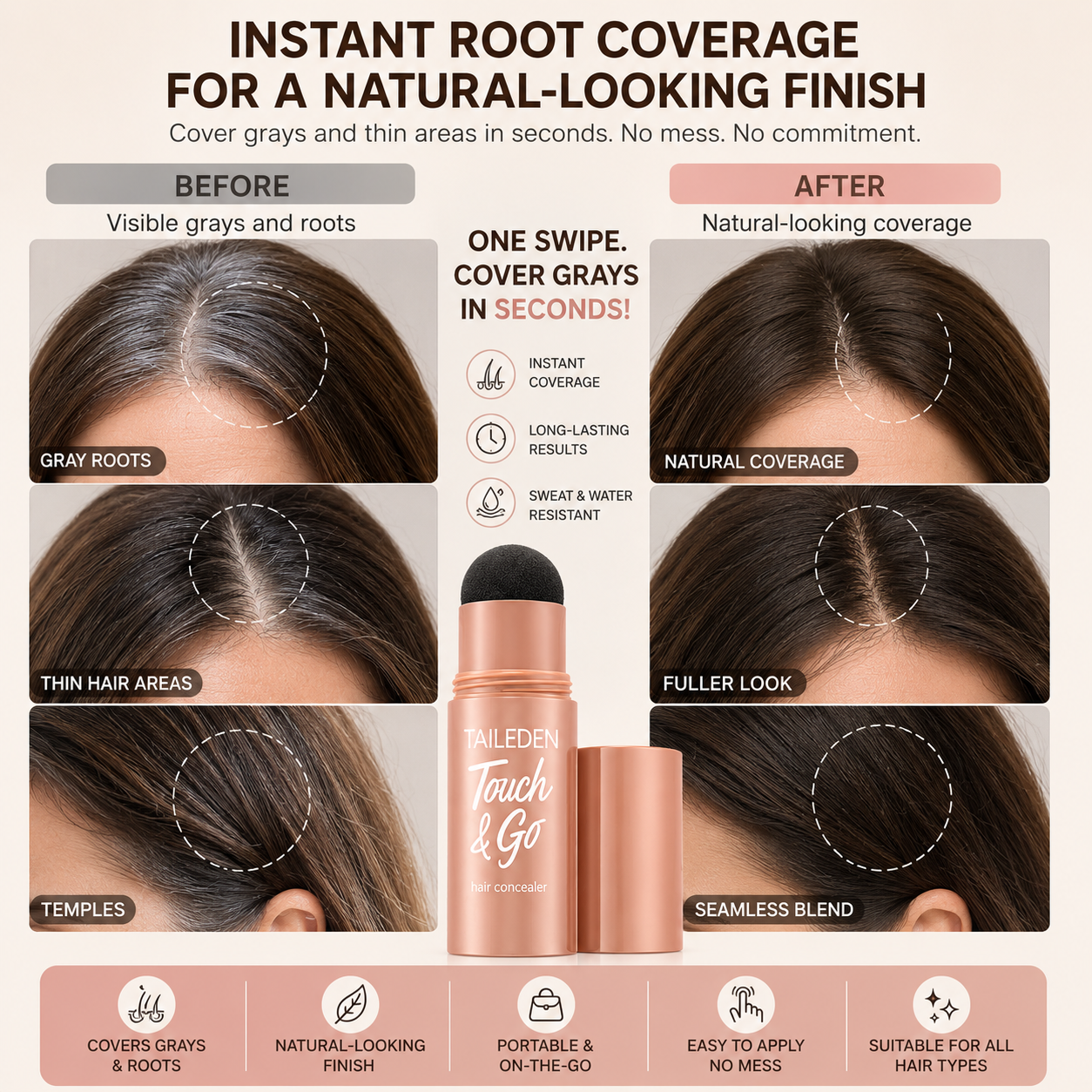 Hair concealer staying in place throughout the day
